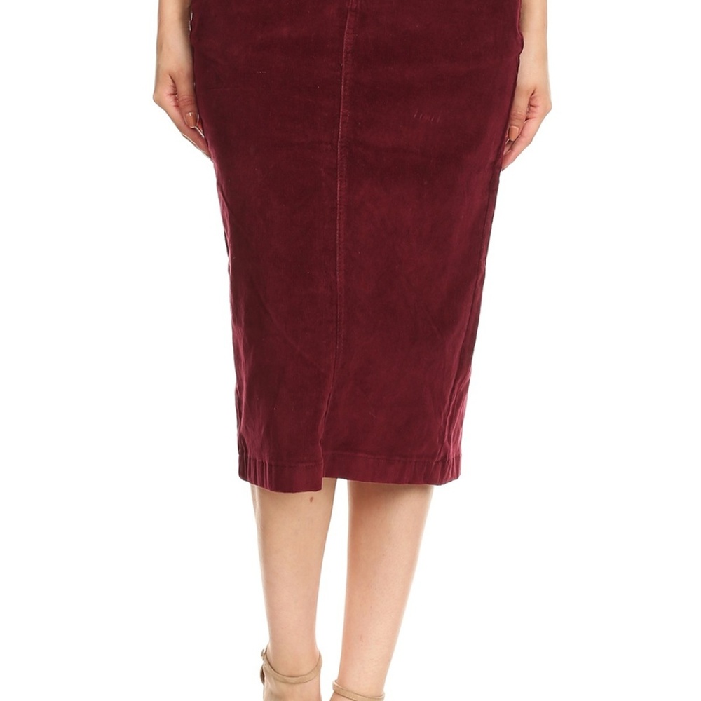 Burgundy Corduroy Pencil Skirt